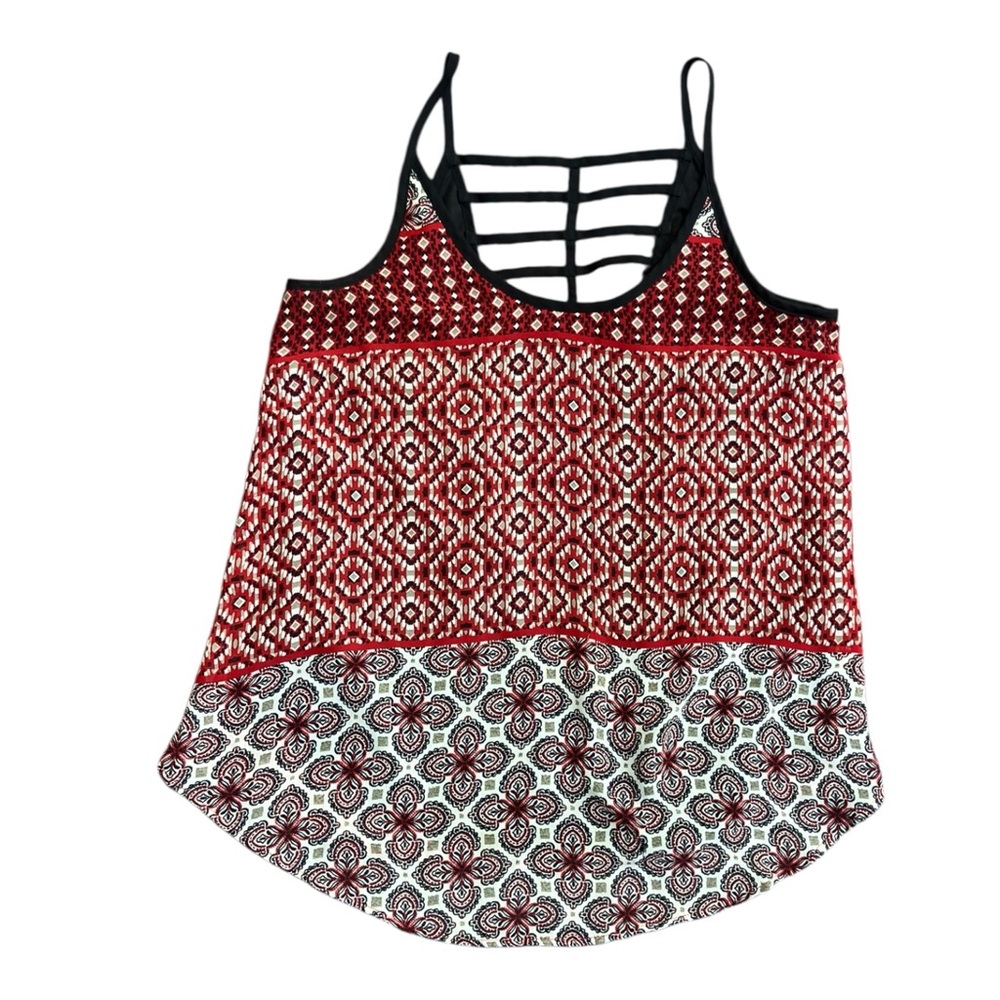 CLEARANCE 3/$15 by & by Red Black Geometric Print Strappy Back Tank Top Small